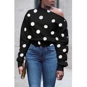 Lovely Chic Dot Printed Black Hoodie