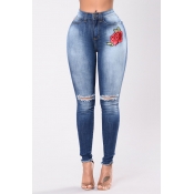 Lovely Casual Embroidery Design Blue Jeans