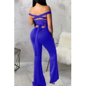 Lovely Sexy Bandage Design Blue One-piece Jumpsuit