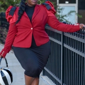 Lovely Casual Turn-back Collar Red Plus Size Coat