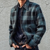 Lovely Casual Plaid Deep Blue Jacket
