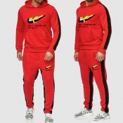 Lovely Casual Hooded Collar Red Two-piece Pants Se