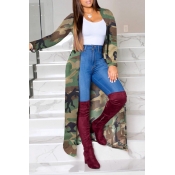 Lovely Casual Print Camo Army Green Coat