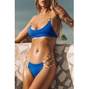 Lovely Print Hollow-out Blue Two-piece Swimsuit