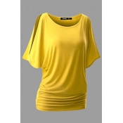 Lovely Casual Basic Yellow Plus Size T-shirt