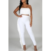 Lovely Sexy Tassel Design White Two-piece Pants Se