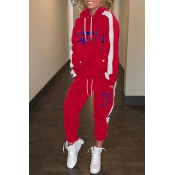 Lovely Leisure Hooded Collar Red Two-piece Pants S