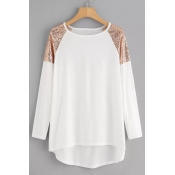 Lovely Casual Patchwork White Plus Size T-shirt