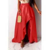 Lovely Work Asymmetrical Red Skirt