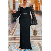 Lovely Party Lace Patchwork Black Evening Dress