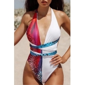 Lovely Patchwork Red One-piece Swimsuit
