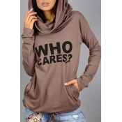 Lovely Casual Hooded Collar Letter Print Khaki Hoo