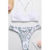 Lovely Print White Two-piece Swimsuit
