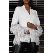 Lovely Casual Tassel Design White Blazer