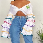 Lovely Casual Flounce White Blouse