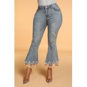 Lovely Casual Patchwork Blue Jeans