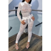 Lovely Sexy Turtleneck See-through White Two-piece