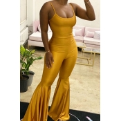 Lovely Chic Ruffle Design Yellow One-piece Jumpsui