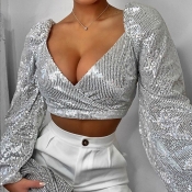 Lovely Casual V Neck Silver Blouse