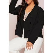 Lovely Casual Buttons Black Plus Size Blazer