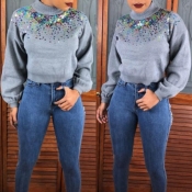 Lovely Casual Turtleneck Grey Sweatshirt Hoodie