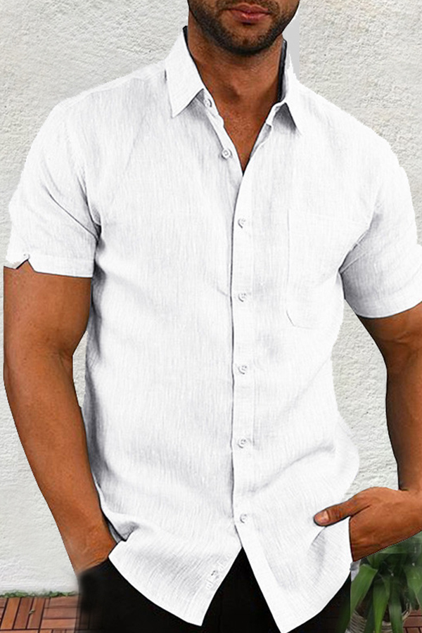 Lovely Casual Turndown Collar Short Sleeve Basic White Shirt_Shirt_Top ...