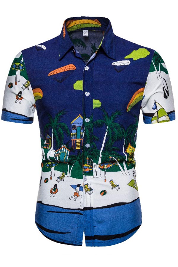 

Lovely Bohemian Print Dark Blue Shirt, Deep blue