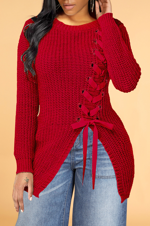 

Lovely Trendy Bandage Design Red Sweater