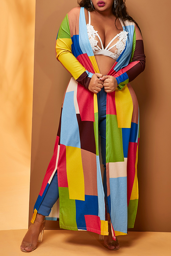 

Lovely Chic Patchwork Multicolor Plus Size Coat, Multi