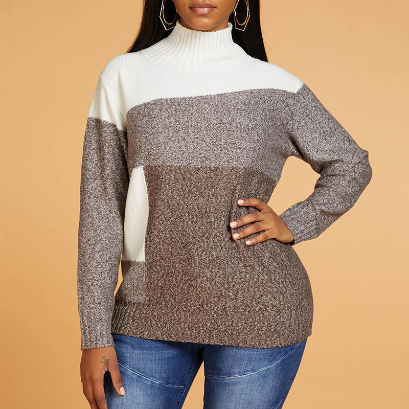 

Lovely Chic Patchwork Brown Sweater