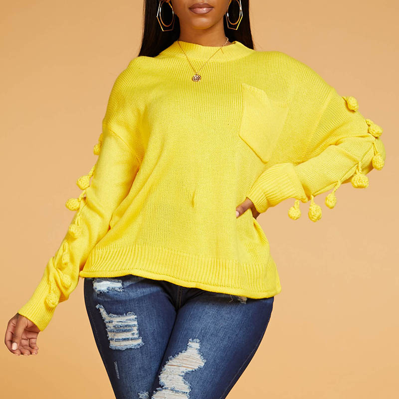 

Lovely Chic O Neck Ball Design Yellow Sweater
