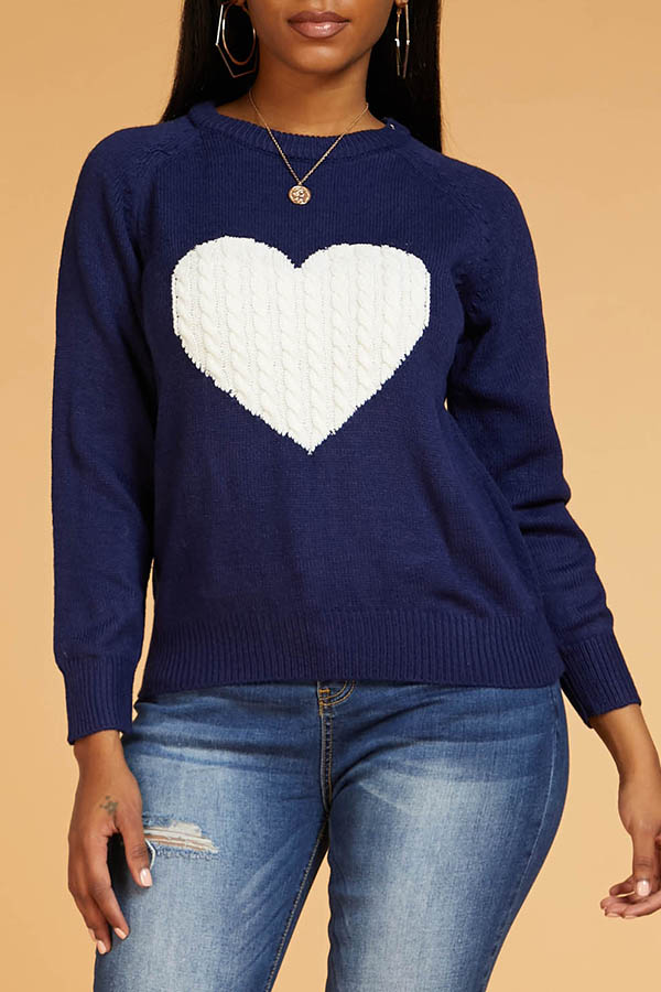 

Lovely Leisure Heart Deep Blue Sweater