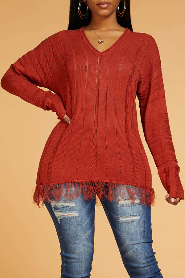 

Lovely Chic Tassel Design Brown Sweater