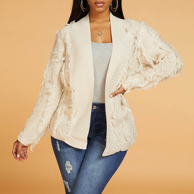 

Lovely Sweet Tassel Design Apricot Cardigan