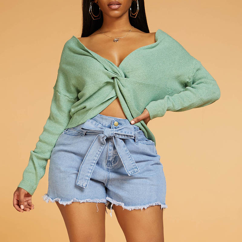 Lovely Casual Cross Straps Green Sweater