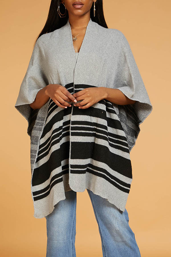 

Lovely Casual Striped Grey Cardigan