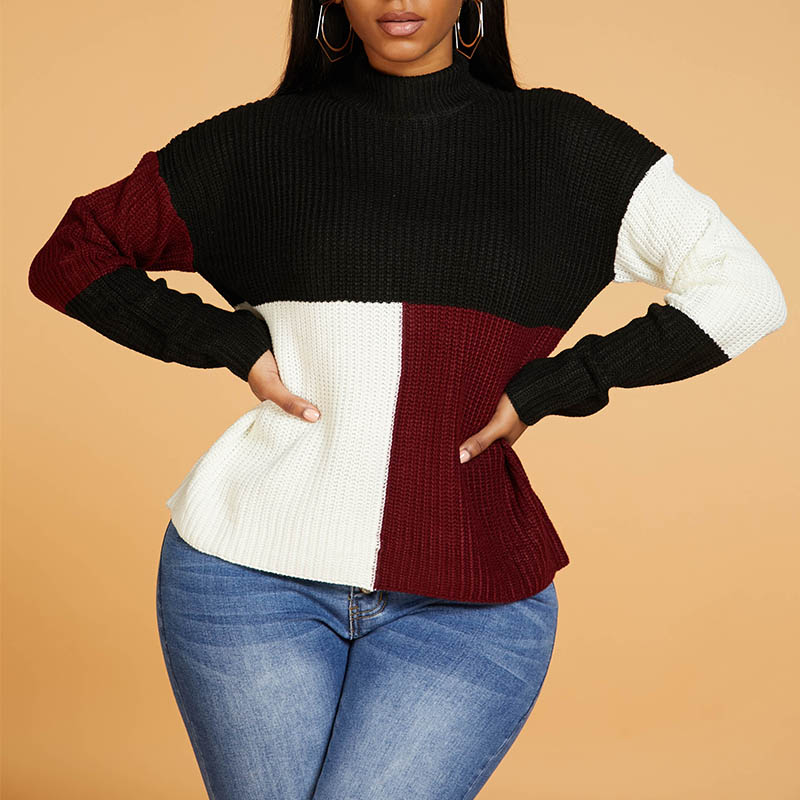 

Lovely Leisure Patchwork Wine Red Sweater