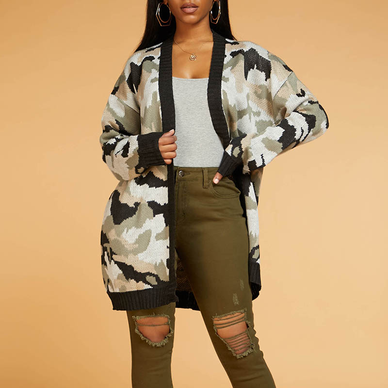 

Lovely Casual Camo Grey Cardigan