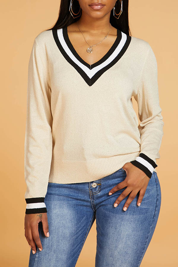 

Lovely Casual V Neck Apricot Sweater