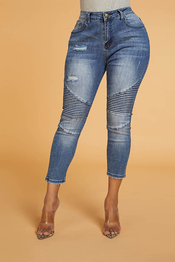 

Lovely Chic Ruffle Design Blue Jeans