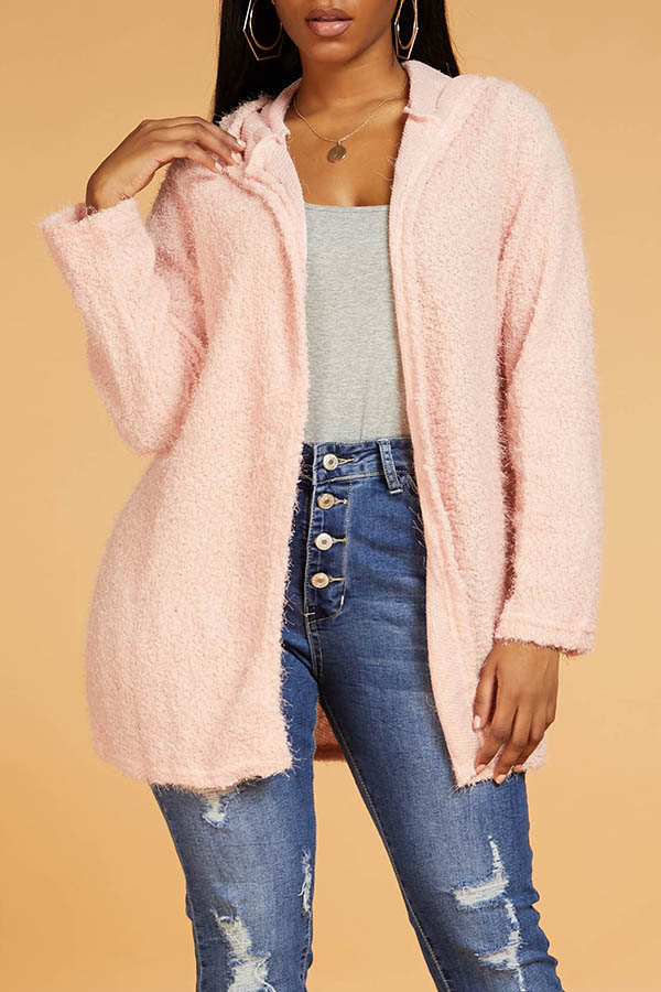 

Lovely Casual Hooded Collar Pink Cardigan