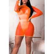Lovely Patchwork Hollow-out Orange One-piece Swims