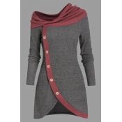 Lovely Casual Patchwork Grey Knee Length Plus Size