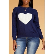 Lovely Leisure Heart Deep Blue Sweater