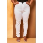 Lovely Casual Skinny White Plus Size Jeans