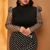 Lovely Casual Turtleneck Patchwork Silver Plus Siz