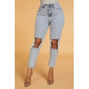 Lovely Chic Hollow-out Baby Blue Jeans