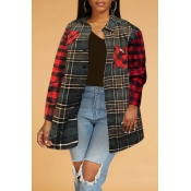 Lovely Casual Plaid Print Blackish Green Blouse