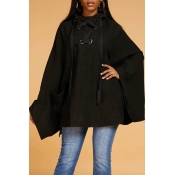 Lovely Casual Cloak Design Black Hoodie