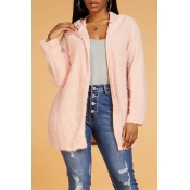 Lovely Casual Hooded Collar Pink Cardigan